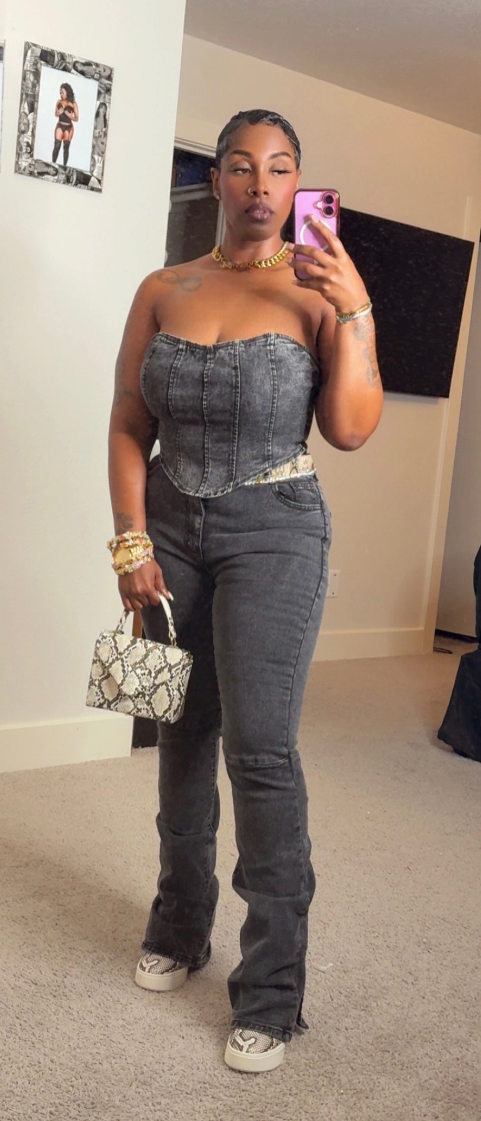 Two piece acid wash black tube top set