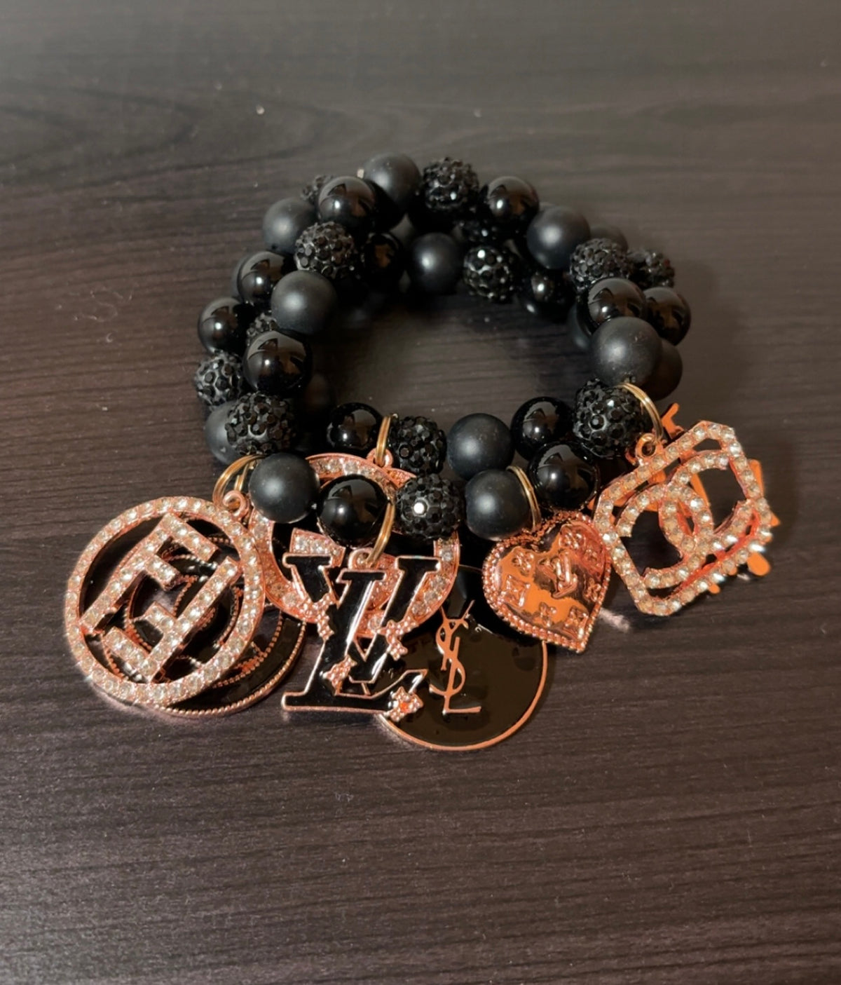 3 Stack Bracelet Black and Rose Gold